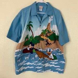 Disney Mickey Mouse Beach Print Tropical Button Down Shirt, XL